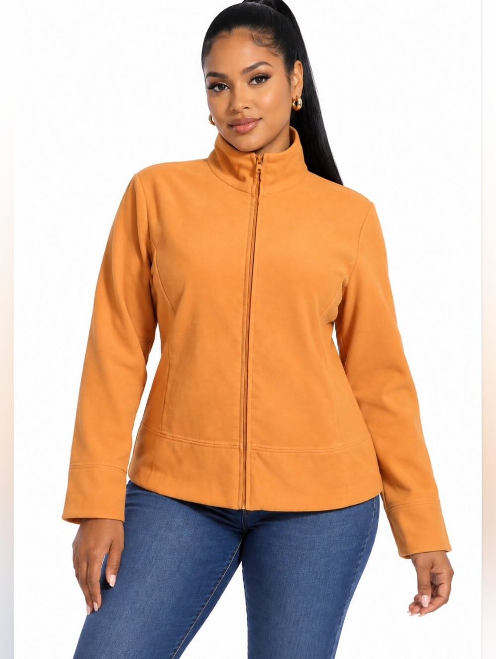 Joanna Women’s Orange Stretch Full Zip Jacket Size M.